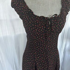 Aeropostale Black Midi Dress with Red Floral Print